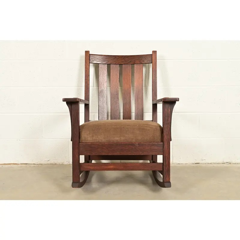Stickley Style Antique Mission Oak Arts & Crafts Rocking Chair, Circa 1910 - Image 2