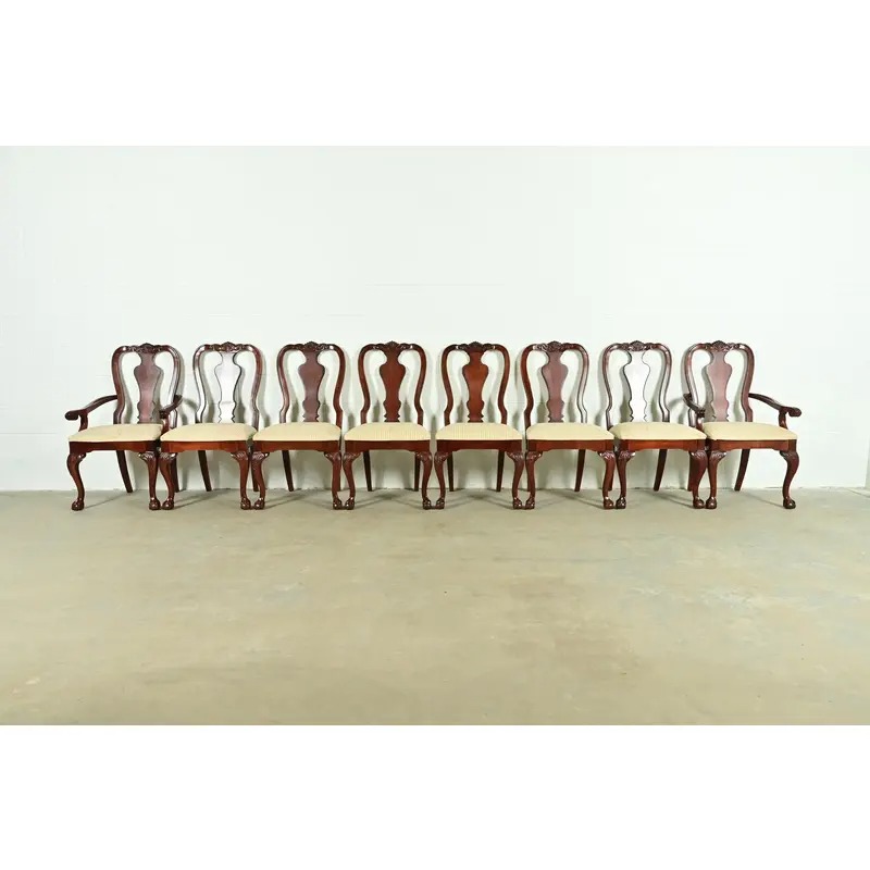Thomasville Chippendale Carved Cherry Wood Dining Chairs, Set of Eight - Image 2
