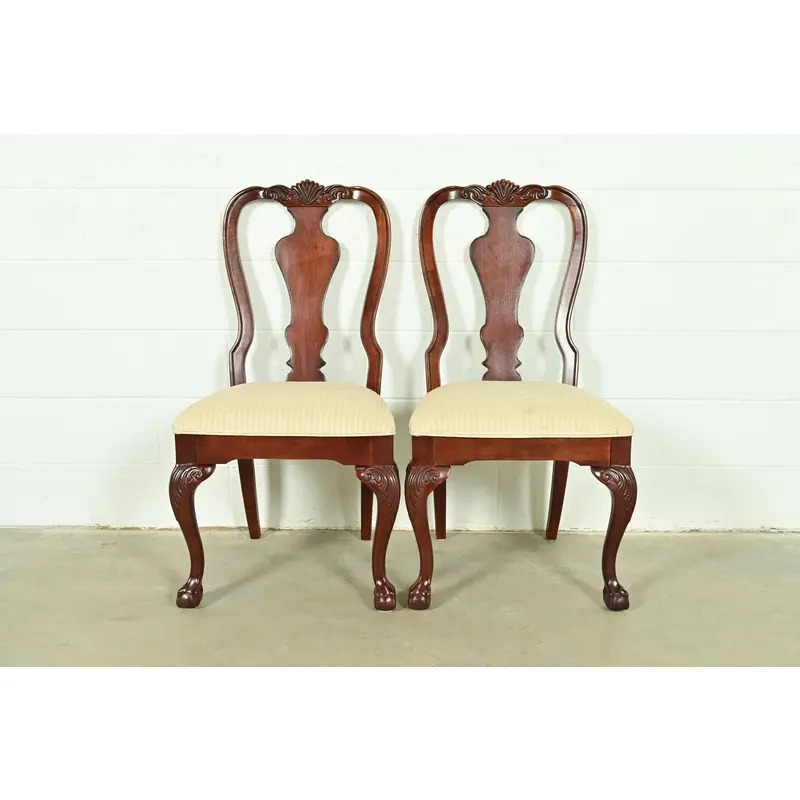 Thomasville Chippendale Carved Cherry Wood Side Chairs or Dining Chairs, Pair - Image 2
