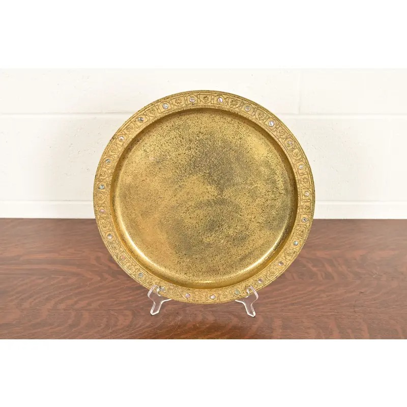 Tiffany Studios New York Bronze Doré Large Tray With Abalone Inlay - Image 2