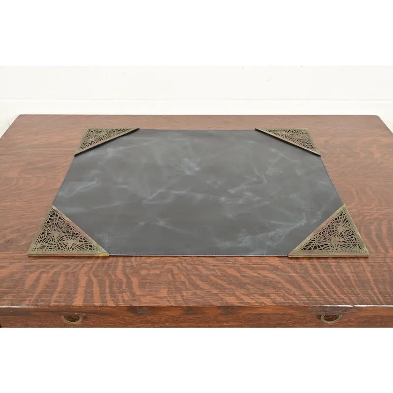 Tiffany Studios New York Pine Needle Bronze Blotter Corners With Leather Desk Blotter - Image 2