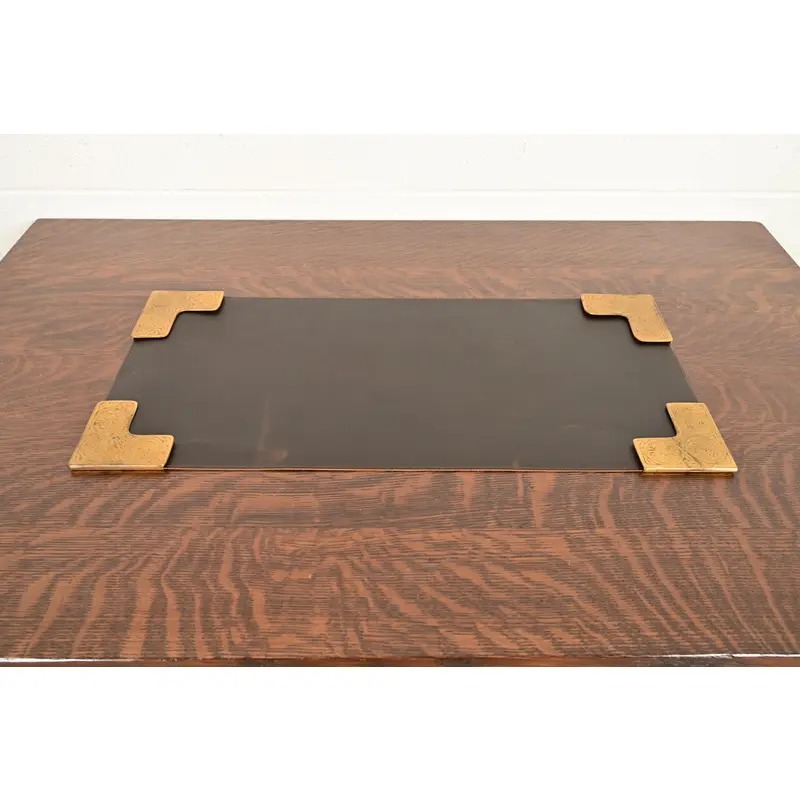 Tiffany Studios New York Zodiac Bronze Doré Blotter Corners With Leather Desk Blotter - Image 2