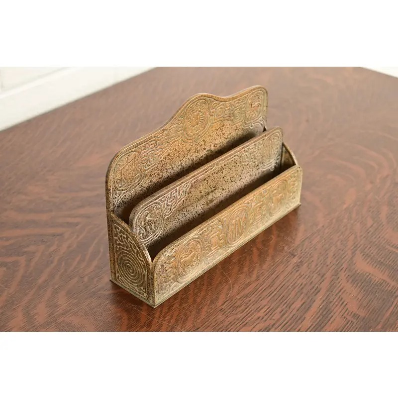 Tiffany Studios New York Zodiac Pattern Bronze Doré Letter Rack - Image 2