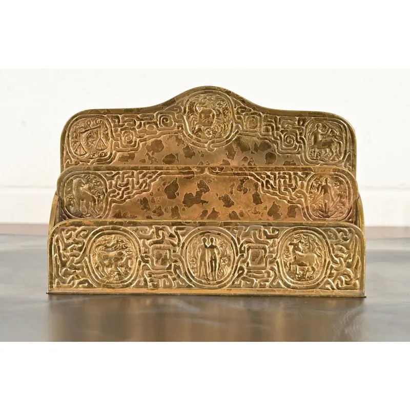 Tiffany Studios New York Zodiac Pattern Bronze Doré Letter Rack - Image 2