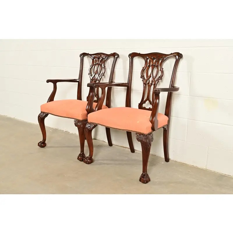 Baker Furniture Chippendale Carved Mahogany Armchairs, Pair - Image 3