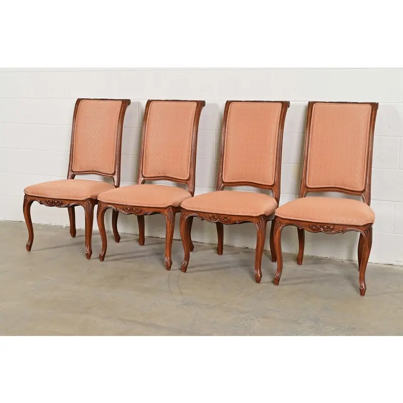 Baker Furniture French Provincial Louis XV Carved Walnut Dining Chairs, Set of Four - Image 3
