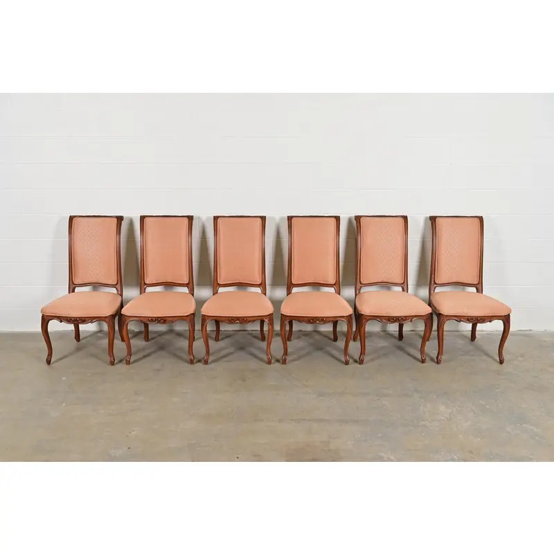 Baker Furniture French Provincial Louis XV Carved Walnut Dining Chairs, Set of Six - Image 3
