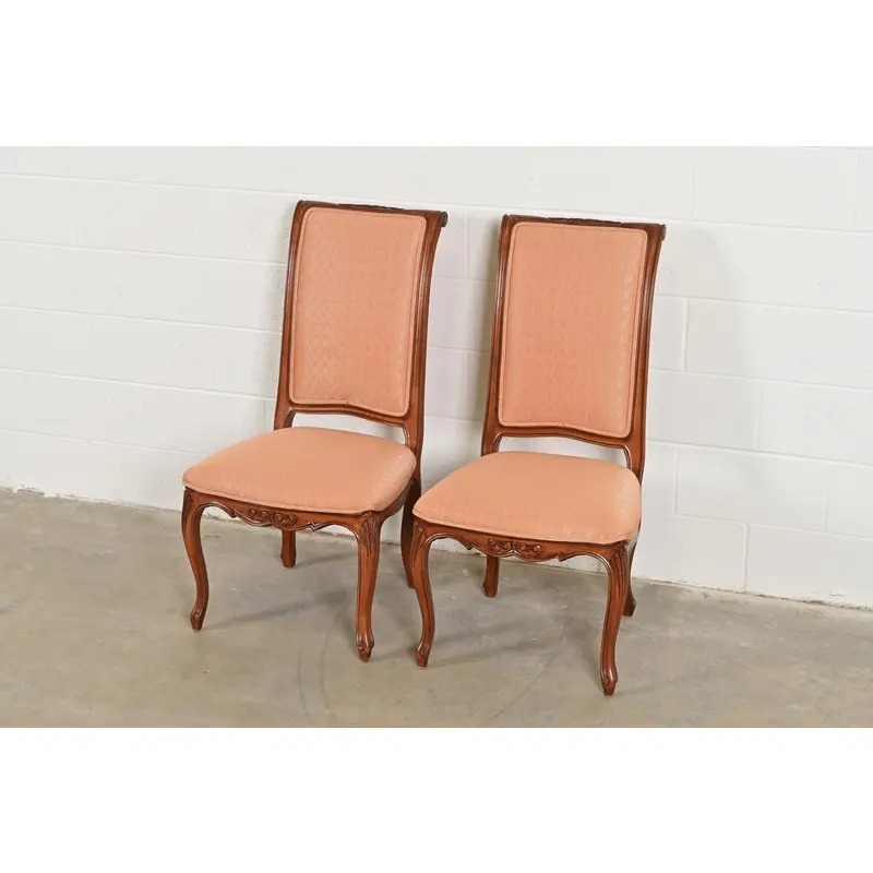 Baker Furniture French Provincial Louis XV Carved Walnut Side Chairs or Dining Chairs, Pair - Image 3