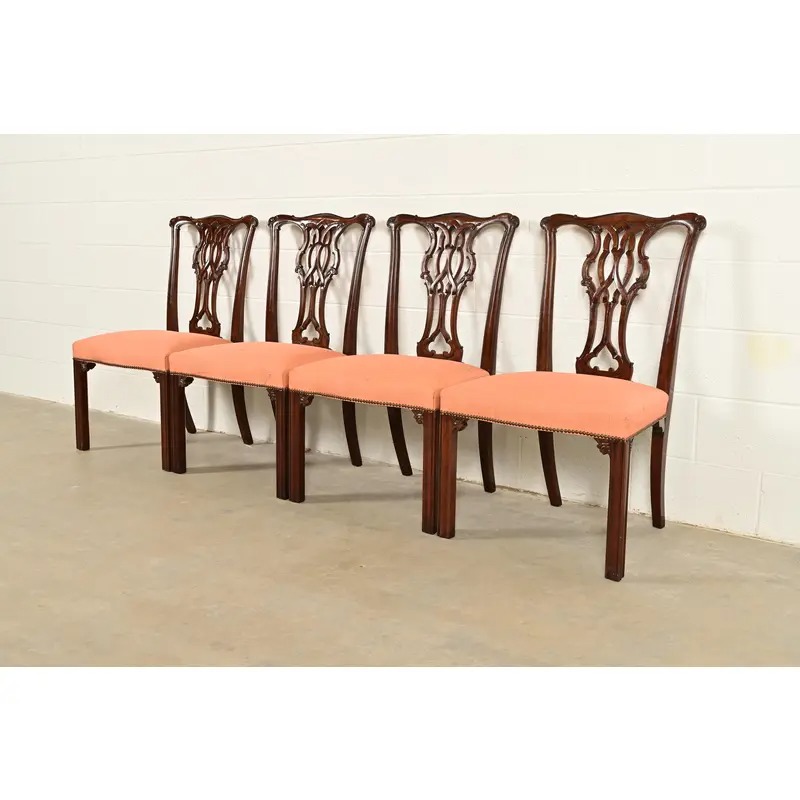 Baker Furniture Georgian Carved Mahogany Dining Chairs, Set of Four - Image 3
