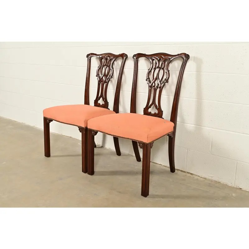 Baker Furniture Georgian Carved Mahogany Side Chairs or Dining Chairs, Pair - Image 3