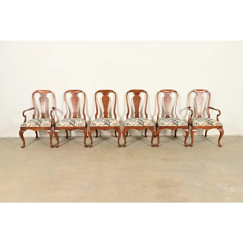 Baker Furniture Queen Anne Carved Walnut Dining Chairs, Set of Six - Image 3