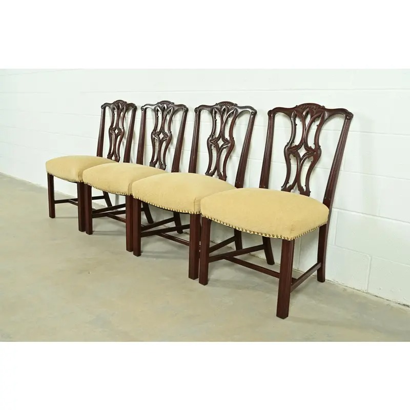 Baker Furniture Style Georgian Carved Mahogany Dining Chairs, Set of Four - Image 3