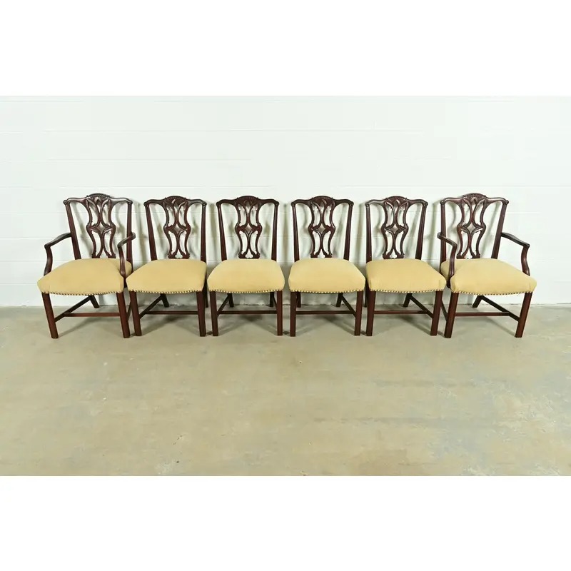 Baker Furniture Style Georgian Carved Mahogany Dining Chairs, Set of Six - Image 3