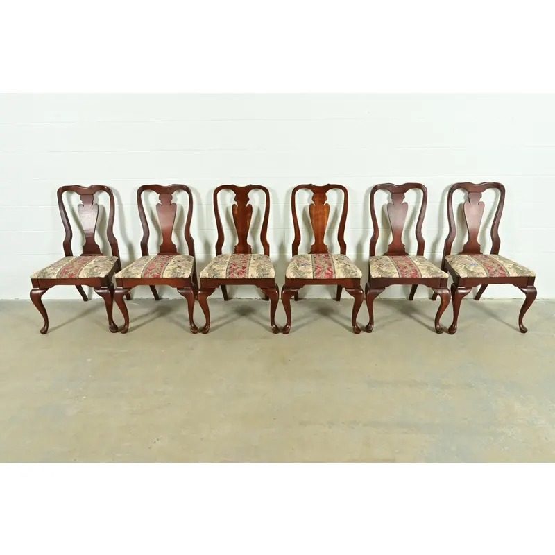 Baker Furniture Style Queen Anne Solid Cherry Wood Dining Chairs, Set of Six - Image 3