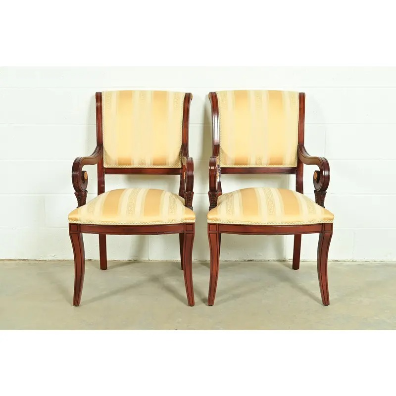Baker Furniture Style Regency Carved Mahogany Armchairs, Pair - Image 3