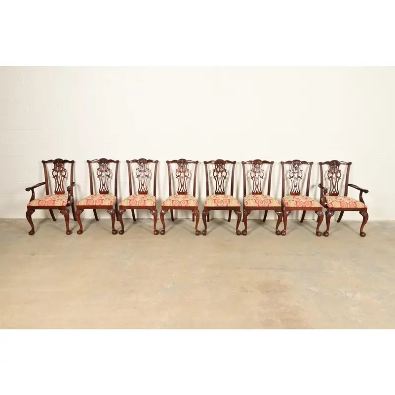 Ethan Allen Chippendale Carved Mahogany Dining Chairs, Set of Eight - Image 3