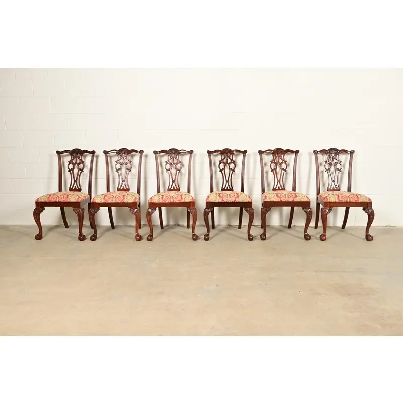 Ethan Allen Chippendale Carved Mahogany Dining Chairs, Set of Six - Image 3