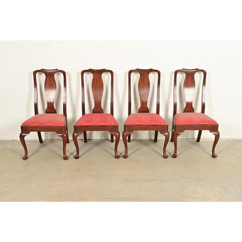 Henkel Harris Queen Anne Solid Mahogany Dining Chairs, Set of Four - Image 3