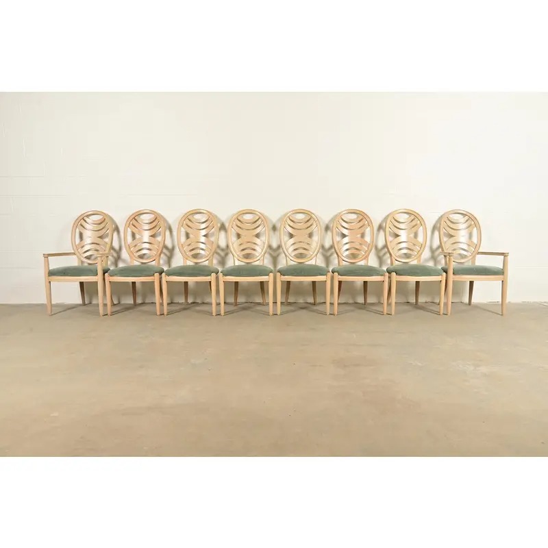 Henredon Modern Art Deco Carved Oak Dining Chairs, Set of Eight - Image 3