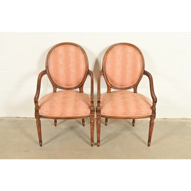 Karges French Regency Louis XVI Carved Walnut Armchairs, Pair - Image 3