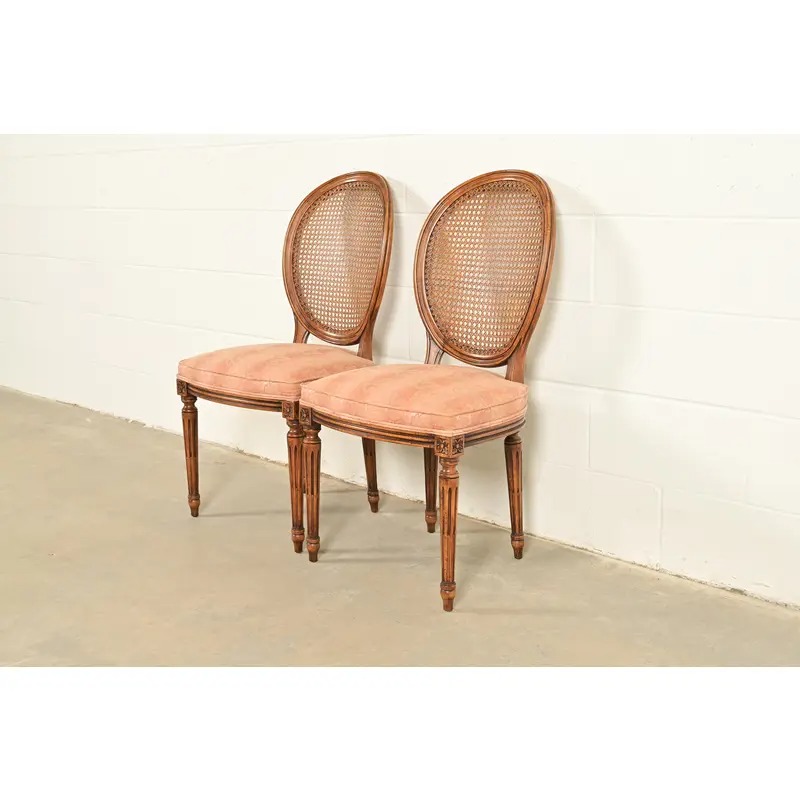 Karges French Regency Louis XVI Carved Walnut Cane Back Side Chairs or Dining Chairs, Pair - Image 3