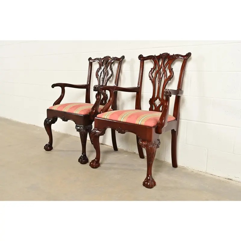 Kindel Furniture Chippendale Carved Mahogany Dining Arm Chairs, Pair - Image 3