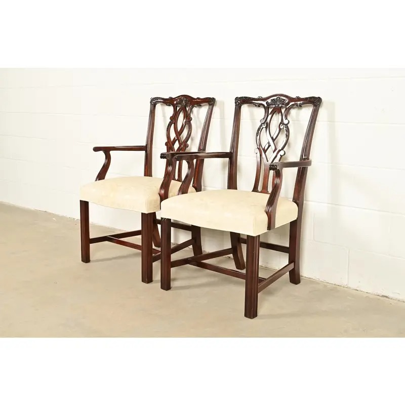 Kindel Furniture Georgian Carved Mahogany Armchairs, Pair - Image 3