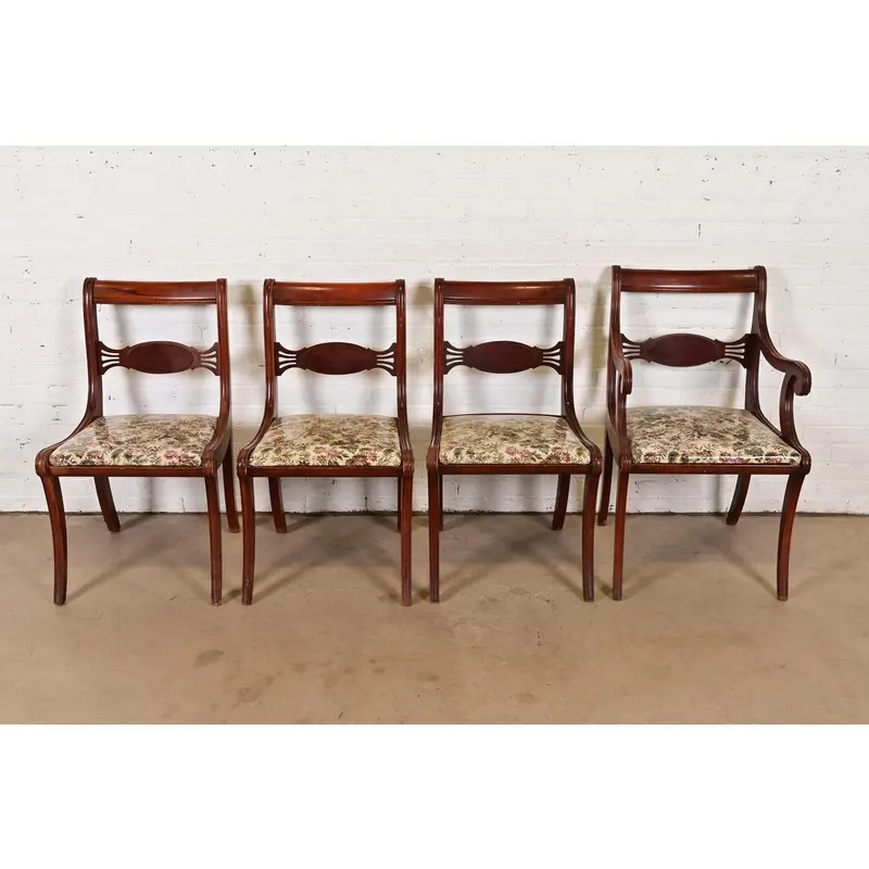 Kindel Furniture Style Regency Carved Mahogany Dining Chairs, Set of Four - Image 3