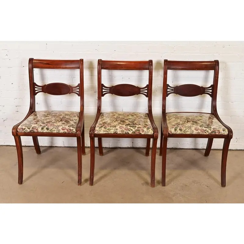 Kindel Furniture Style Regency Carved Mahogany Side Chairs or Dining Chairs, Set of Three - Image 3