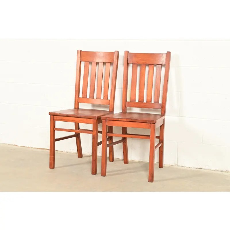 Limbert Style Antique Mission Oak Arts & Crafts Side Chairs or Dining Chairs, Pair - Image 3