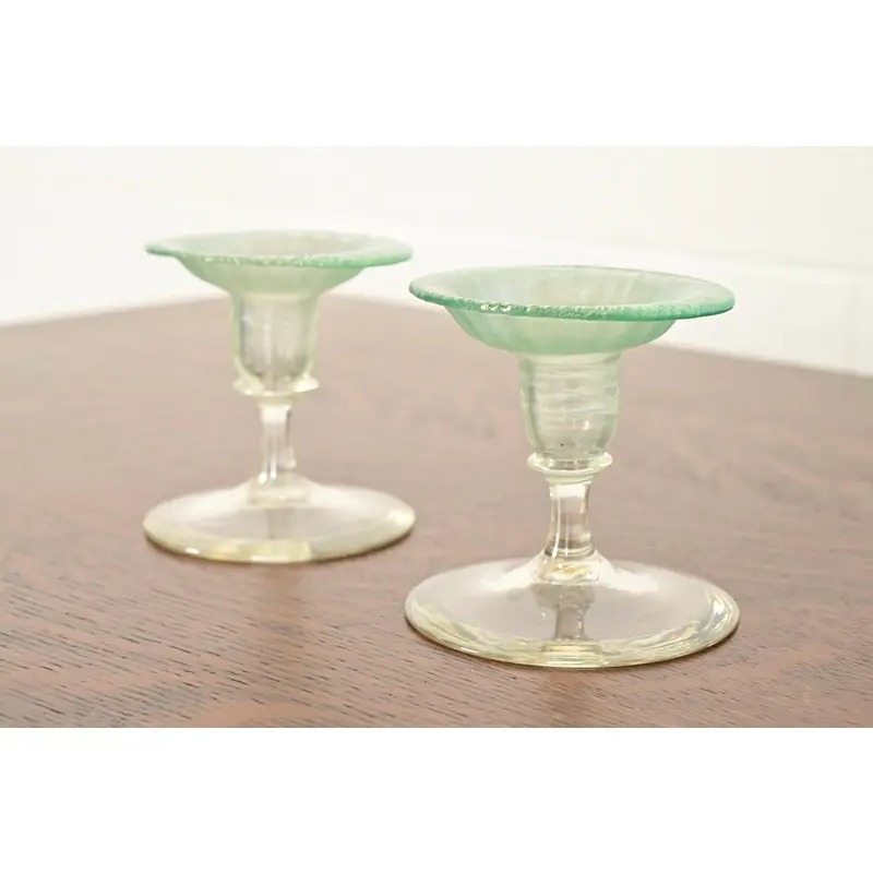 Louis Comfort Tiffany Favrile Pastel Iridescent Art Glass Candlesticks, Pair - Image 3
