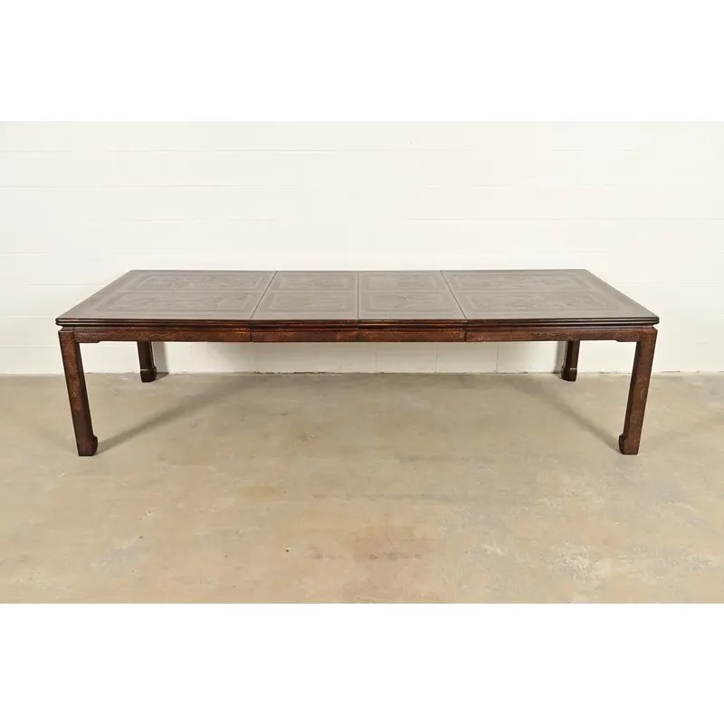 Mario Buatta for John Widdicomb Hollywood Regency Chinoiserie Faux Tortoise Shell Extension Dining Table, Circa 1970s - Image 3