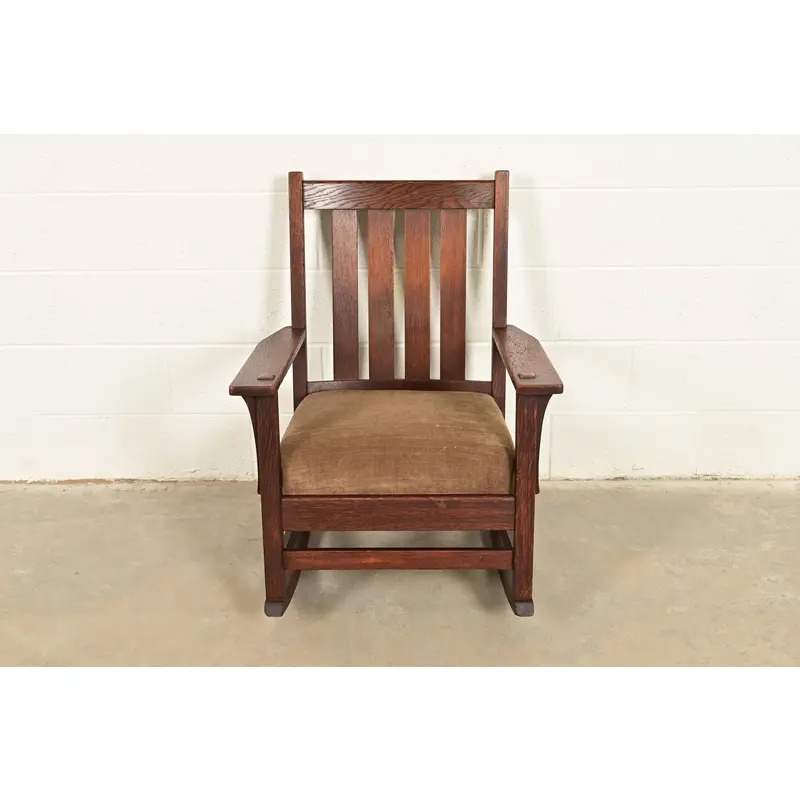 Stickley Style Antique Mission Oak Arts & Crafts Rocking Chair, Circa 1910 - Image 3