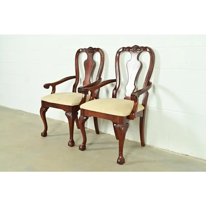 Thomasville Chippendale Carved Cherry Wood Armchairs, Pair - Image 3