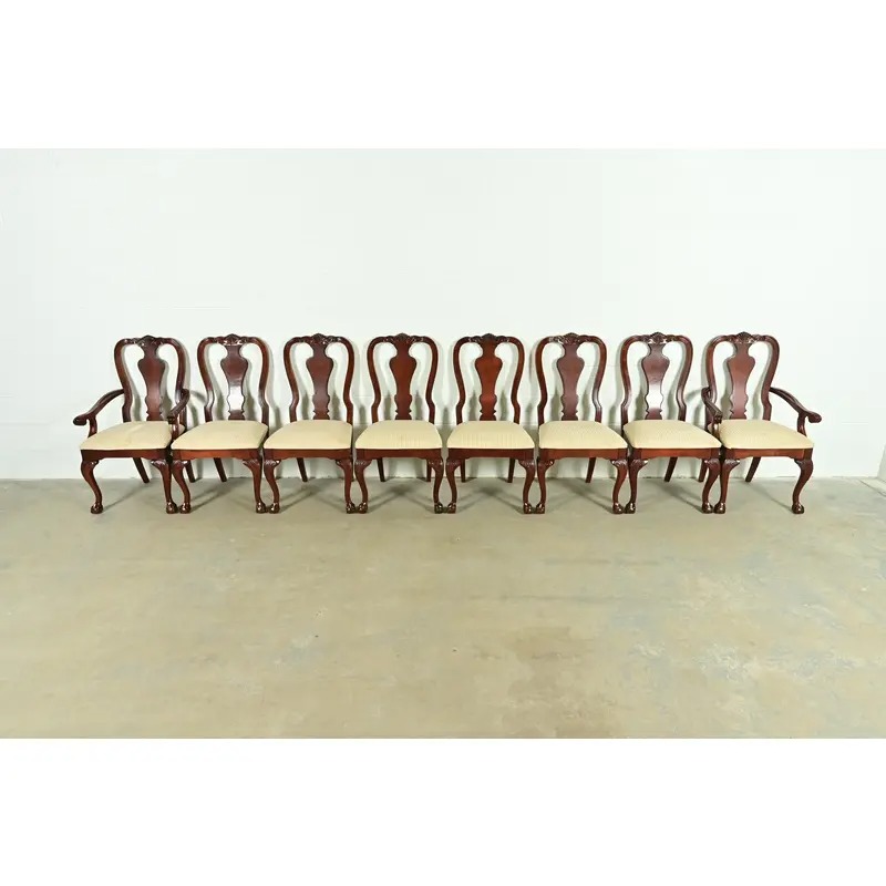 Thomasville Chippendale Carved Cherry Wood Dining Chairs, Set of Eight - Image 3