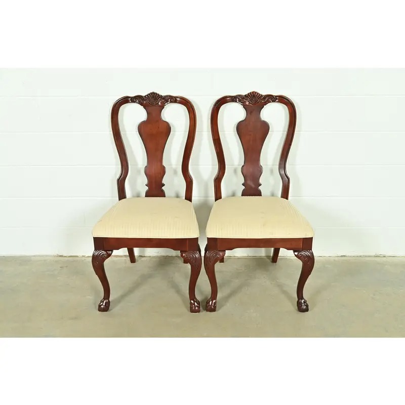 Thomasville Chippendale Carved Cherry Wood Side Chairs or Dining Chairs, Pair - Image 3