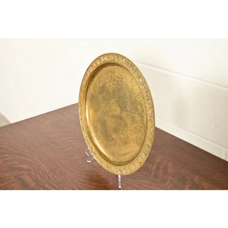 Tiffany Studios New York Bronze Doré Large Tray With Abalone Inlay - Image 3