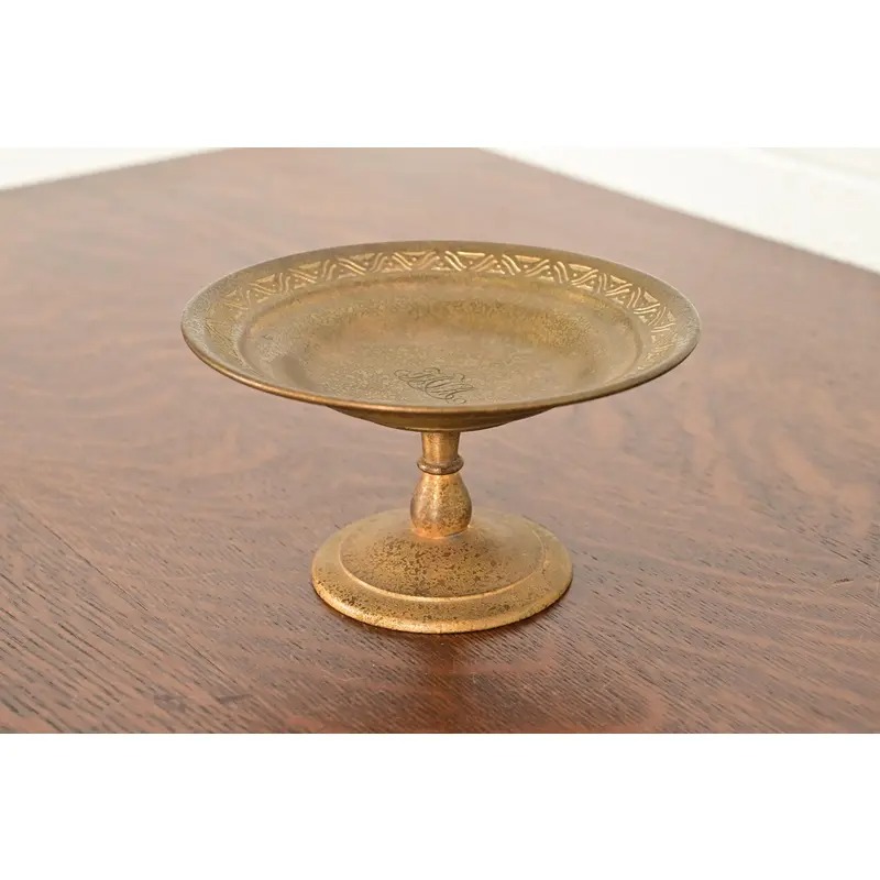 Tiffany Studios New York Bronze Doré Pedestal Bowl or Compote Dish With Decorative Border - Image 3