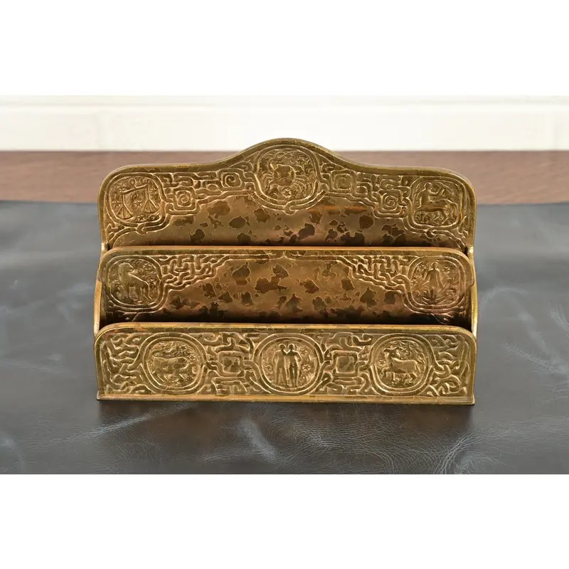 Tiffany Studios New York Zodiac Pattern Bronze Doré Letter Rack - Image 3