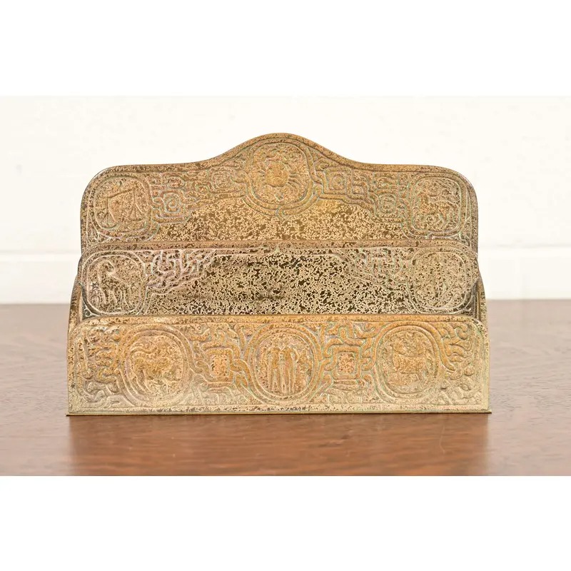 Tiffany Studios New York Zodiac Pattern Bronze Doré Letter Rack - Image 3