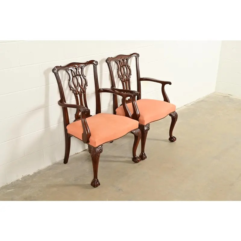 Baker Furniture Chippendale Carved Mahogany Armchairs, Pair - Image 4