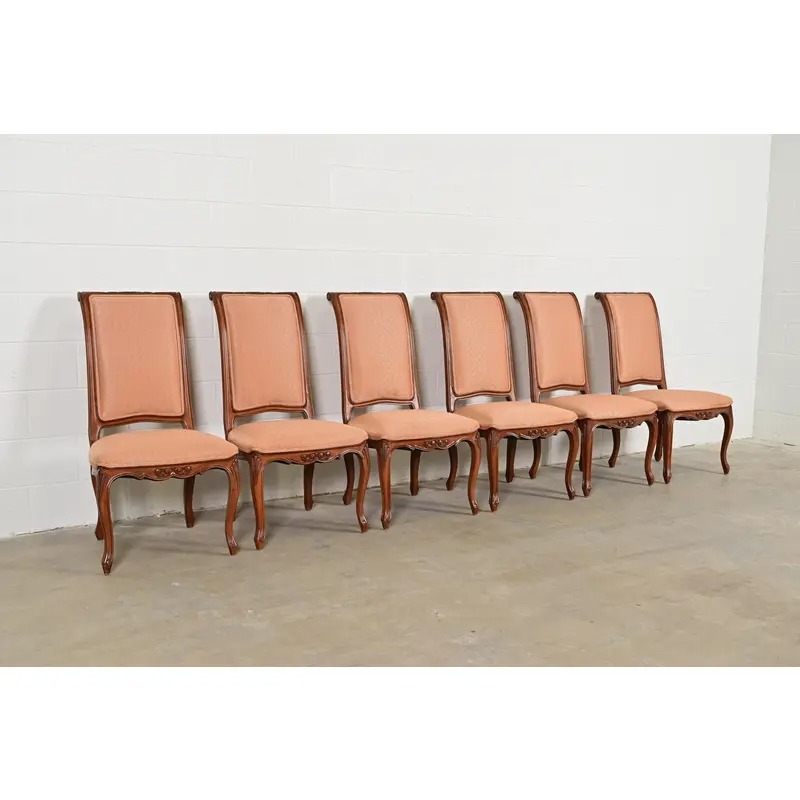 Baker Furniture French Provincial Louis XV Carved Walnut Dining Chairs, Set of Six - Image 4