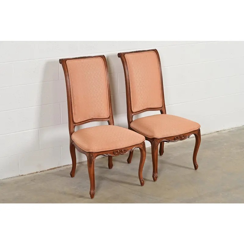 Baker Furniture French Provincial Louis XV Carved Walnut Side Chairs or Dining Chairs, Pair - Image 4