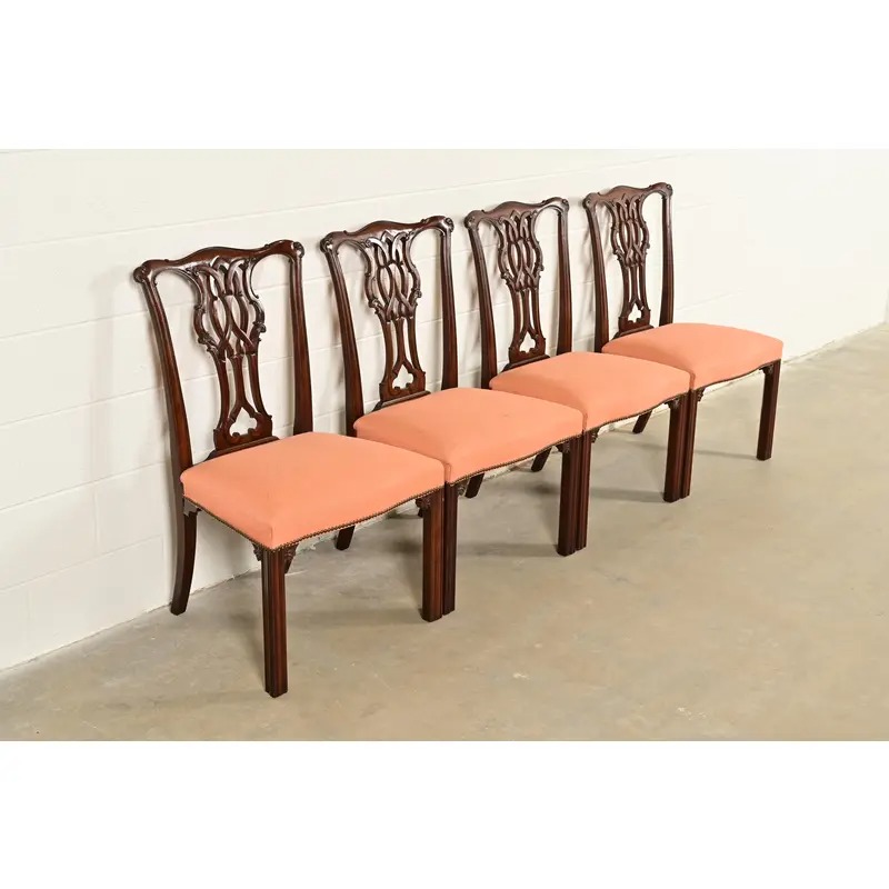 Baker Furniture Georgian Carved Mahogany Dining Chairs, Set of Four - Image 4