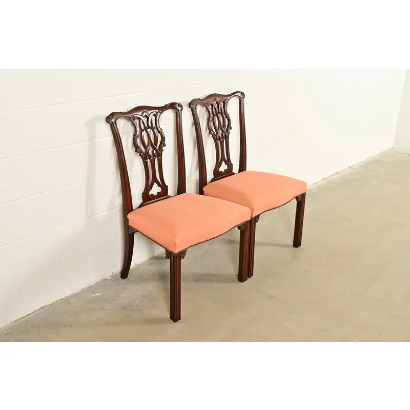 Baker Furniture Georgian Carved Mahogany Side Chairs or Dining Chairs, Pair - Image 4