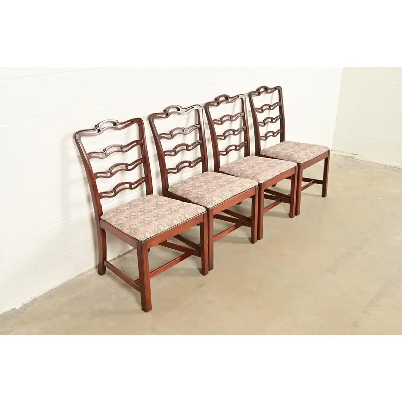 Baker Furniture Style Georgian Carved Mahogany Dining Chairs, Set of Four - Image 4