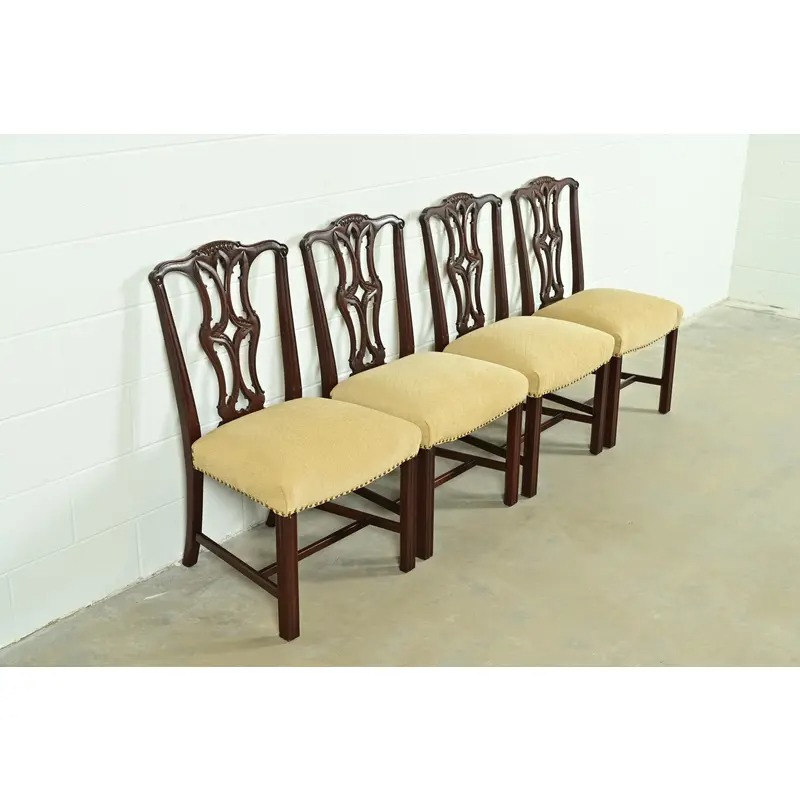 Baker Furniture Style Georgian Carved Mahogany Dining Chairs, Set of Four - Image 4