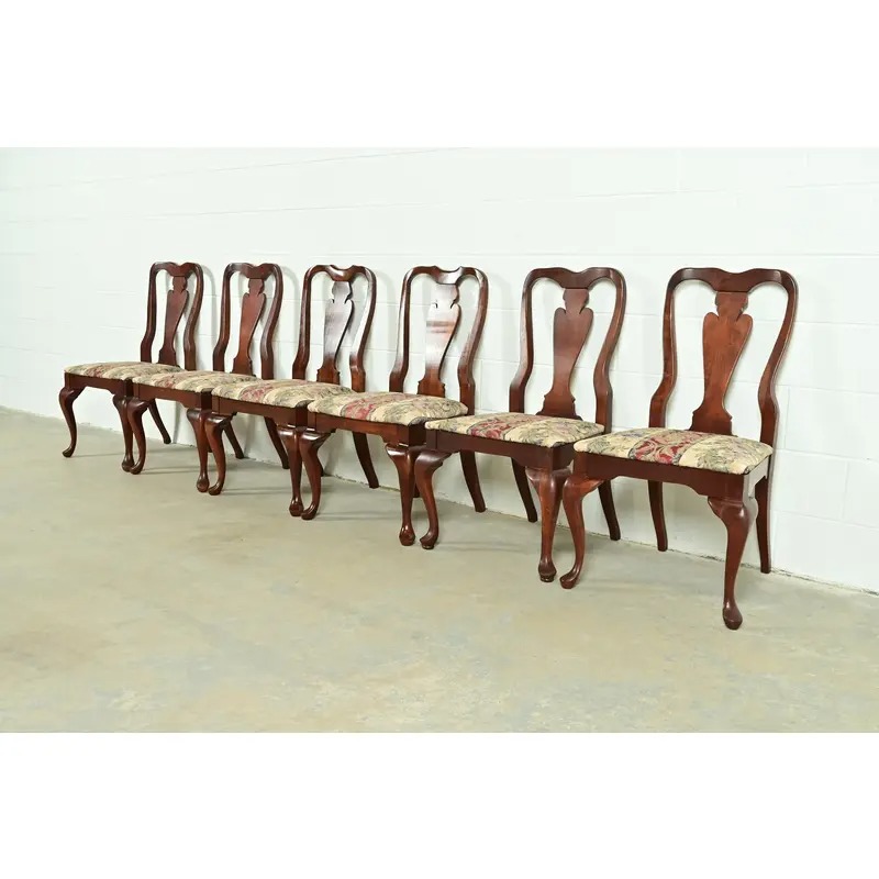 Baker Furniture Style Queen Anne Solid Cherry Wood Dining Chairs, Set of Six - Image 4