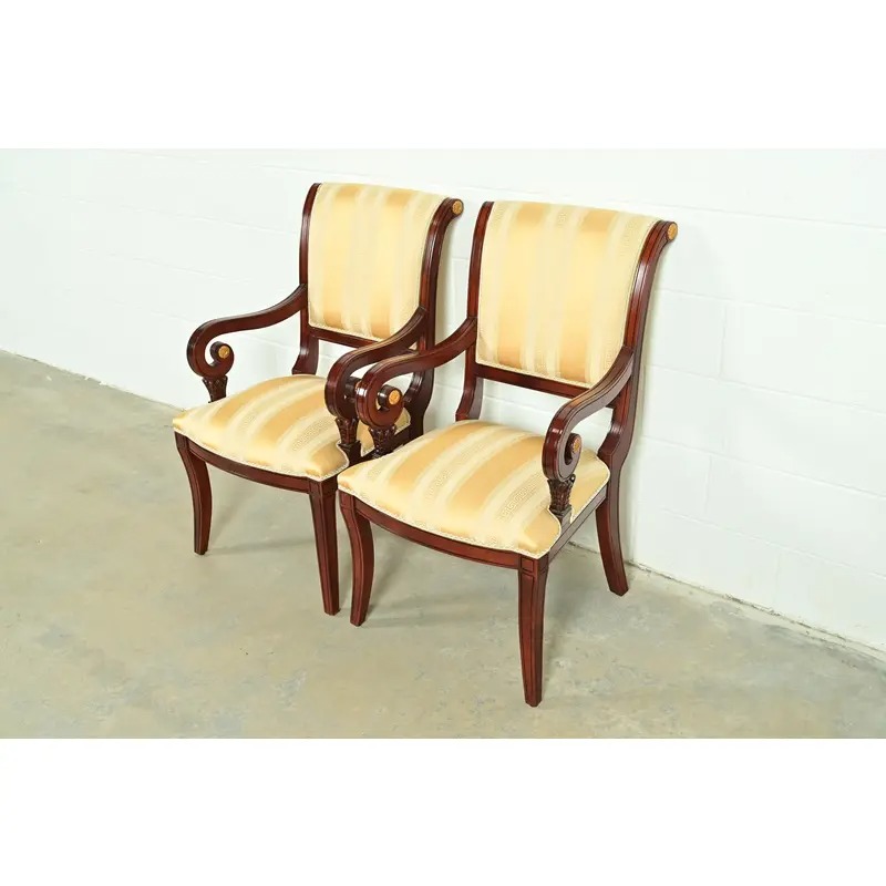 Baker Furniture Style Regency Carved Mahogany Armchairs, Pair - Image 4