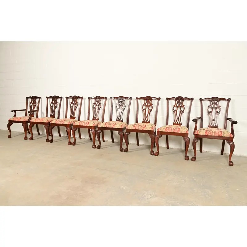 Ethan Allen Chippendale Carved Mahogany Dining Chairs, Set of Eight - Image 4